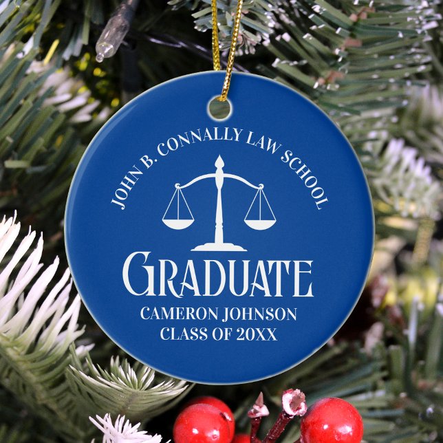 Custom Blue Law School Graduation Photo Christmas Ceramic Tree Decoration (Creator Uploaded)