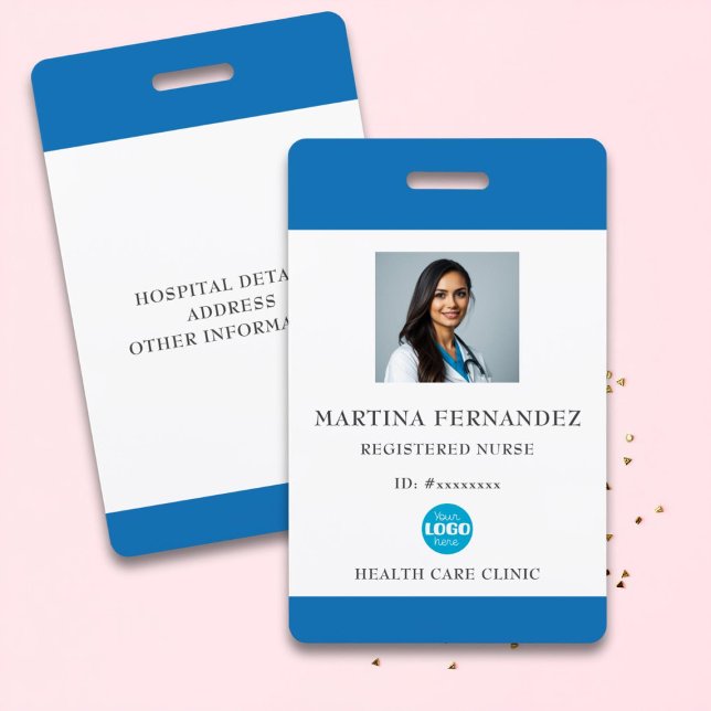 Custom Blue Medical Hospital Employee Photo ID Badge (Creator Uploaded)