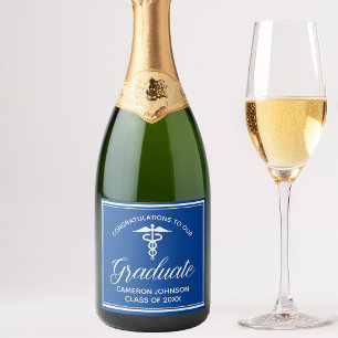 Custom Blue Medical School Graduation Party Sparkling Wine Label