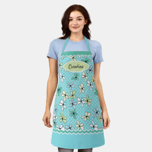 Custom Blue Mint Green Flowers White Polkadots Apron