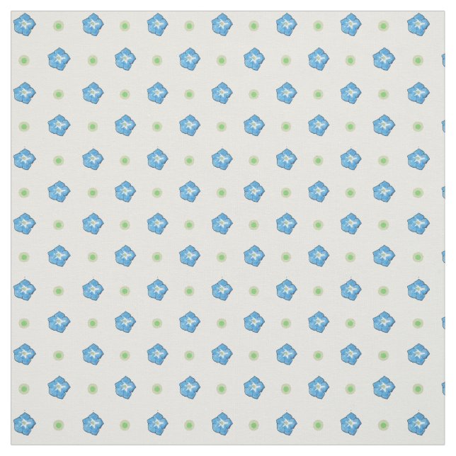 Custom Blue Morning Glory Floral Polka Dot Fabric (Swatch)