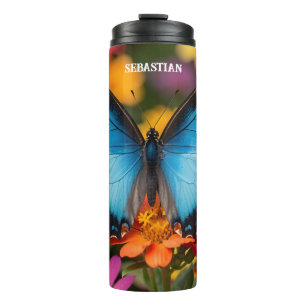 Custom Blue Morpho Butterfly Floral Botanical Thermal Tumbler