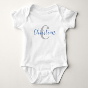 Custom Blue Name and Grey Initial Baby T-Shirt Baby Bodysuit