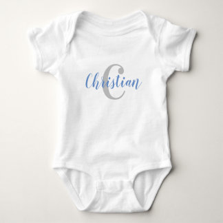 Custom Blue Name and Grey Initial Baby T-Shirt Baby Bodysuit