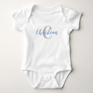 Custom Blue Name and Grey Initial Baby T-Shirt Bodysuit