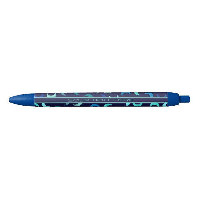 Custom Blue New Moon Pattern Black Ink Pen (Front)