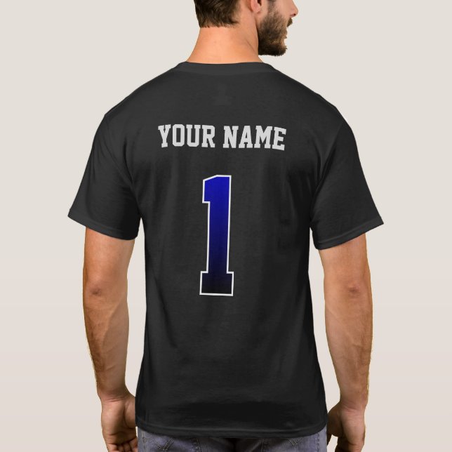 Custom Blue Number 1 Personalised  T-Shirt (Back)