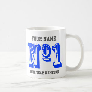Custom Blue Number 1 Sports Team Fan Personalised  Coffee Mug