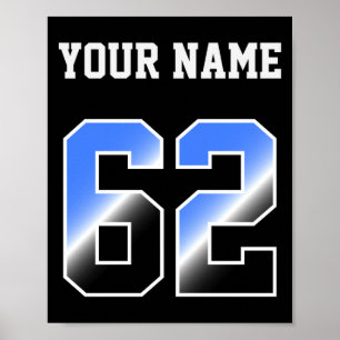 Custom Blue Number 62 Personalized T Shirt Poster