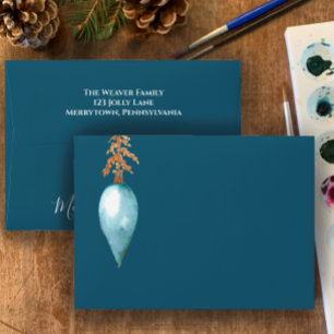 Custom Blue Original Watercolor Christmas Bauble Envelope