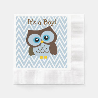 Custom Blue Owl & Blue Chevron Zigzag Napkins