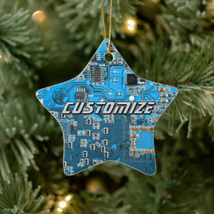 Custom Blue PCB Circuit Board for IT Pros 2 Ceramic Tree Decoration