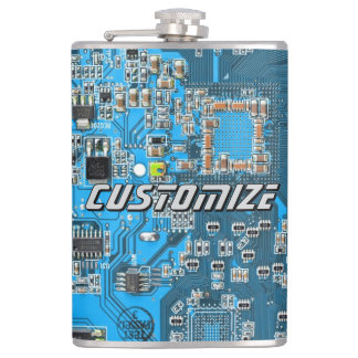 Custom Blue PCB Circuit Board for IT Pros 2 Hip Flask