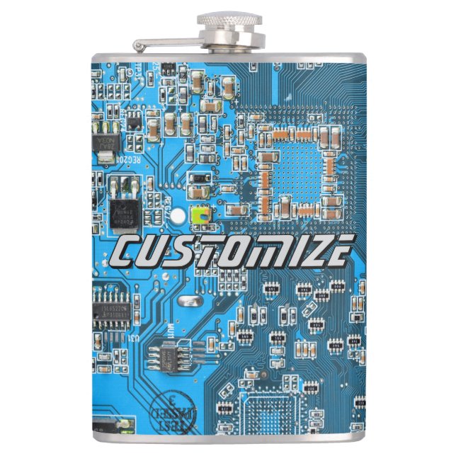 Custom Blue PCB Circuit Board for IT Pros 2 Hip Flask (Front)