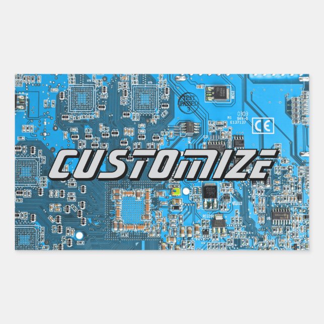 Custom Blue PCB Circuit Board for IT Pros 2 Rectangular Sticker (Front)