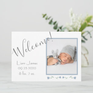 Custom Blue Photo Baby Boy Welcome Birth Announcement
