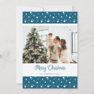 Custom Blue Photo Merry Christmas Cards