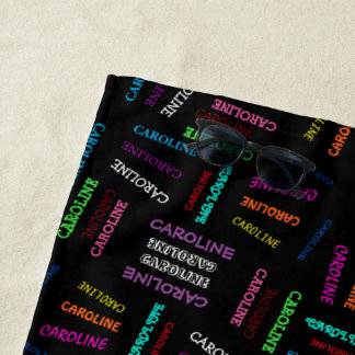 Custom Blue Pink Green Orange Purple Names Black Beach Towel