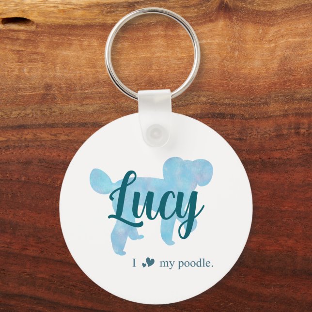 Custom Blue Poodle | Personalized Dog Mom Gift Key Ring (Front)