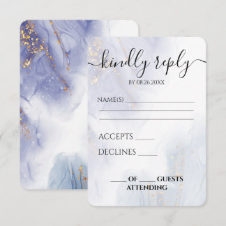 Custom Blue Purple Alcohol Ink Wedding RSVP Card