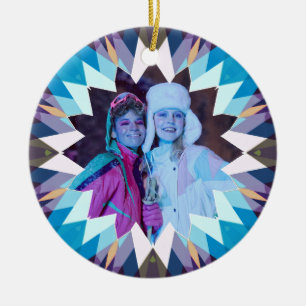 Custom Blue Purple Christmas Star Photo Gift Tree Ceramic Tree Decoration