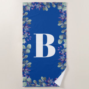 CUSTOM BLUE PURPLE FLORAL WHITE TYPOGRAPHY BEACH TOWEL