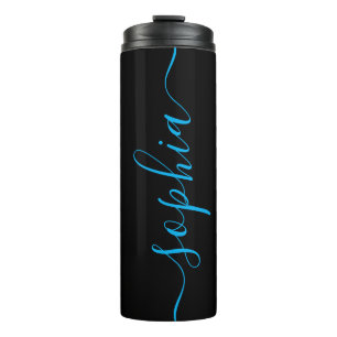 Custom Blue Script Name Black Thermal Tumbler