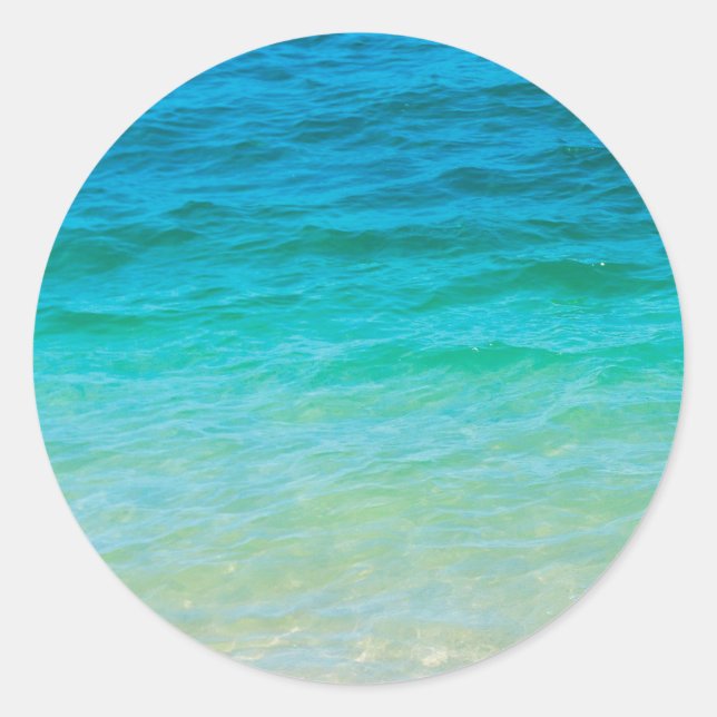 Custom Blue Sea Waves Blank Template Elegant Classic Round Sticker (Front)