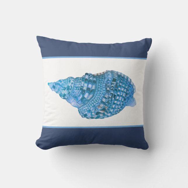Custom Blue Seashell Modern Coastal Navy Shells Cushion (Front)