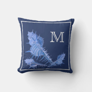 Custom Blue  Shells Nautical Seashell Watercolor Cushion