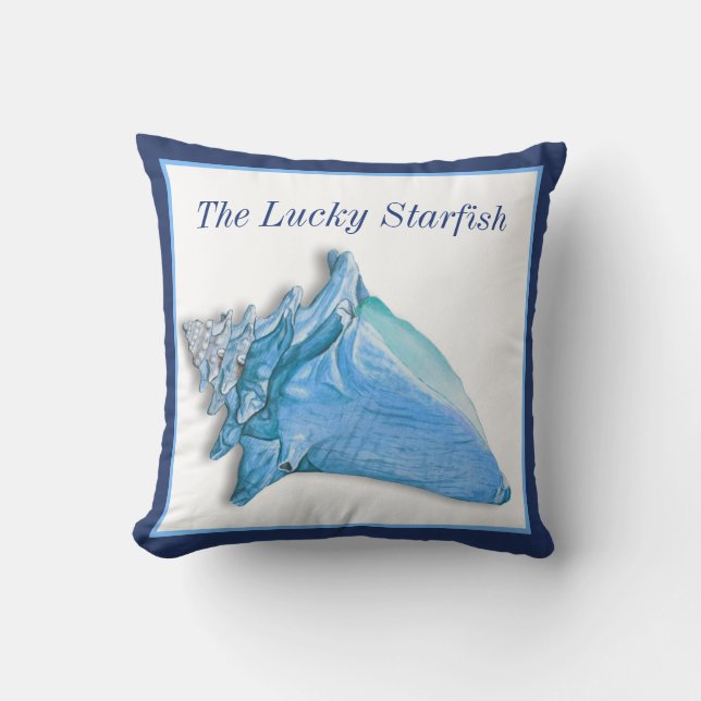 Custom Blue  Shells Nautical Seashell Watercolor Cushion (Front)