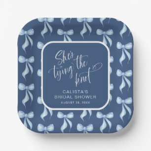 Custom Blue She's Tying the Knot Bridal Shower Paper Plate