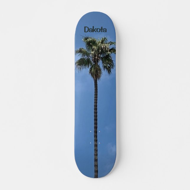 Custom Blue Sky Palm Tree Name Skateboard (Front)