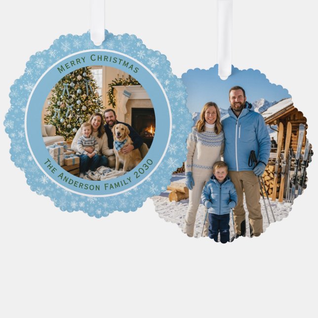 Custom Blue Snowflake Ornament Christmas Holiday (Front/Back)