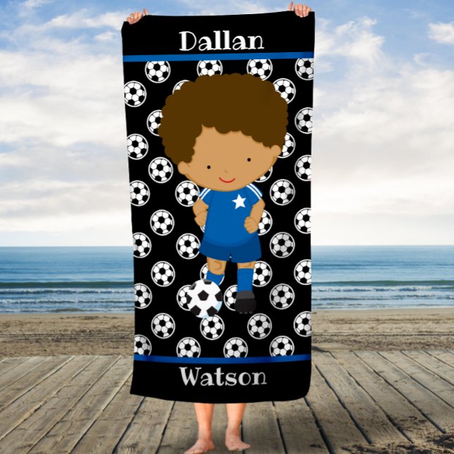Custom Blue Soccer Boys KidsPersonalize Bath Towel (Creator Uploaded)