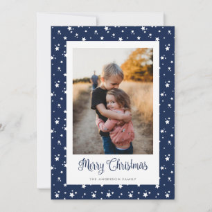 Custom Blue Stars Photo Merry Christmas Cards