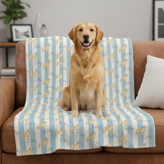 Custom Blue Stripe Golden Retriever Pet Name Fleece Blanket