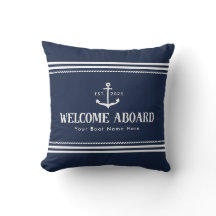 Custom Blue Striped Boat Nautical Welcome Aboard