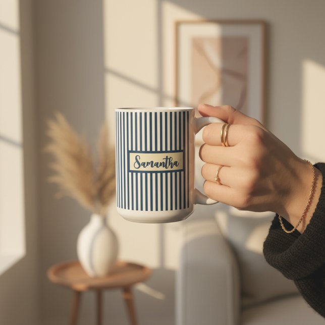 Custom Blue Striped Mug Gift for Her or Teachers (Blue Striped Personalized Coffee Mug – Festive Christmas Gift for Moms, Aunts, Teachers & Women)