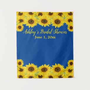 Custom Blue Sunflower Bridal Shower Photo Booth Tapestry