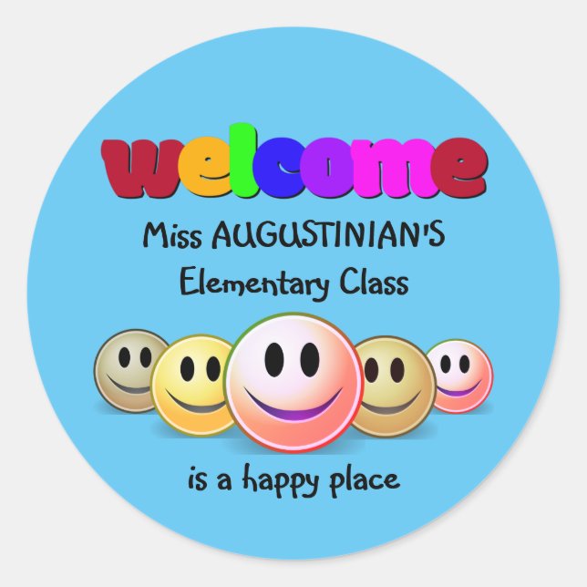 Custom Blue Teachers Class Welcome Classic Round Sticker (Front)