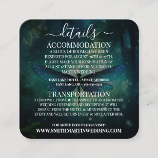 Custom Blue Teal Green Dragonfly Wedding Details Enclosure Card