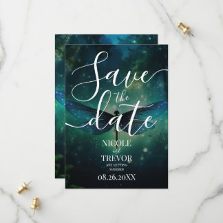 Custom Blue Teal Green Dragonfly Wedding Save The Date