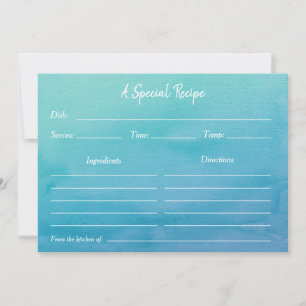 Custom Blue/Teal Ombre Watercolor Recipe Card