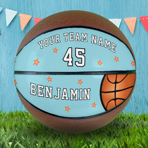 Custom Blue Team Name Number Stars Basketball