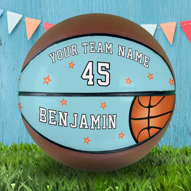 Custom Blue Team Name Number Stars Basketball (Creator Uploaded)