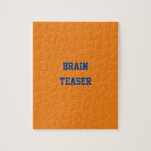 Custom Blue Text Brain Teaser Orange Jigsaw Puzzle