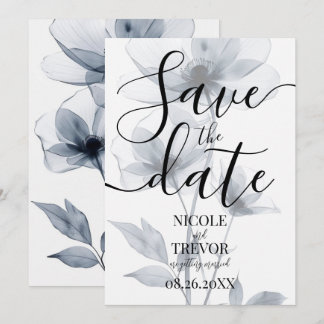 Custom Blue Translucent Flowers Wedding Save The Date