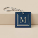 Custom Blue & Vanilla Framed Monogram Key Ring<br><div class="desc">Soft blue with a warm vanilla frame creates a calm,  balanced look. Personalise with your letter to create a piece that’s uniquely yours,  or give it as a simple,  high-end gift.</div>