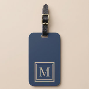 Custom Blue & Vanilla Framed Monogram Luggage Tag